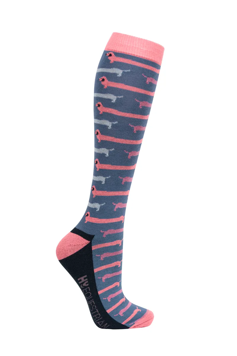 Hy Equestrian Dorris The Dachshund Socks - Pack of 3 - Riviera/Navy-3